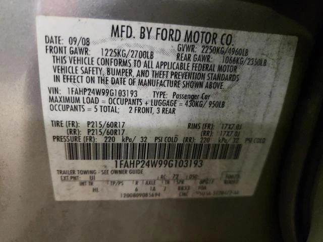 Photo 11 VIN: 1FAHP24W99G103193 - FORD TAURUS SEL 