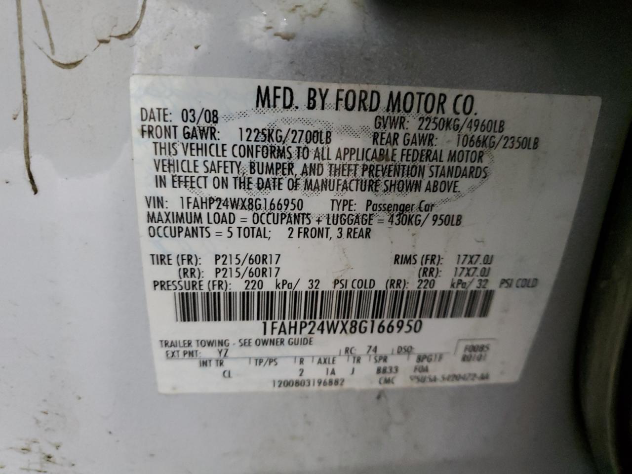 Photo 12 VIN: 1FAHP24WX8G166950 - FORD TAURUS 