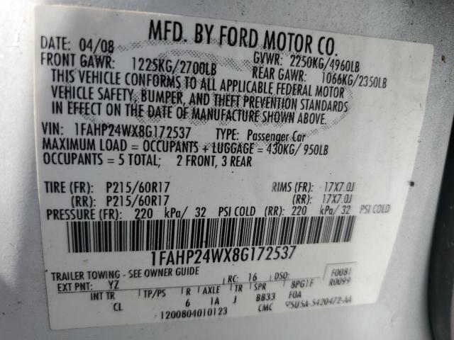 Photo 11 VIN: 1FAHP24WX8G172537 - FORD TAURUS SEL 