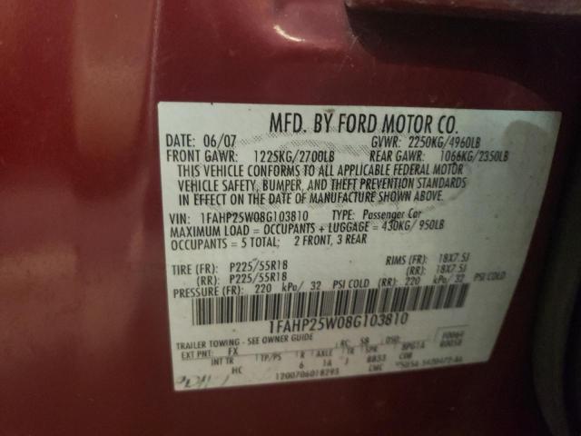 Photo 9 VIN: 1FAHP25W08G103810 - FORD TAURUS 