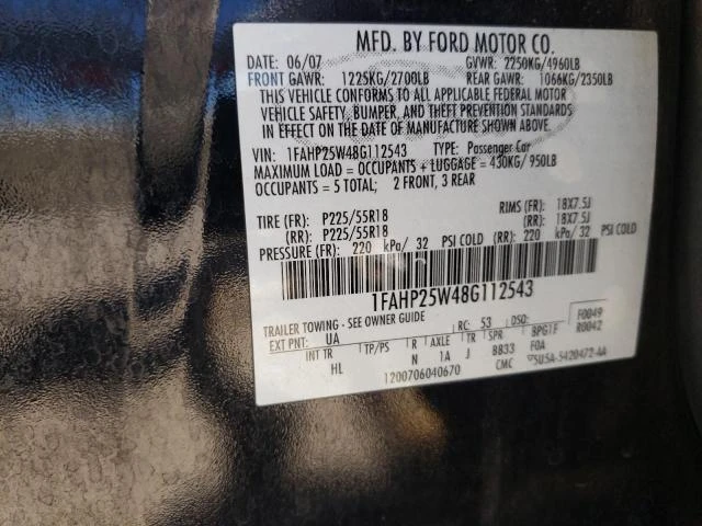 Photo 11 VIN: 1FAHP25W48G112543 - FORD TAURUS LIM 