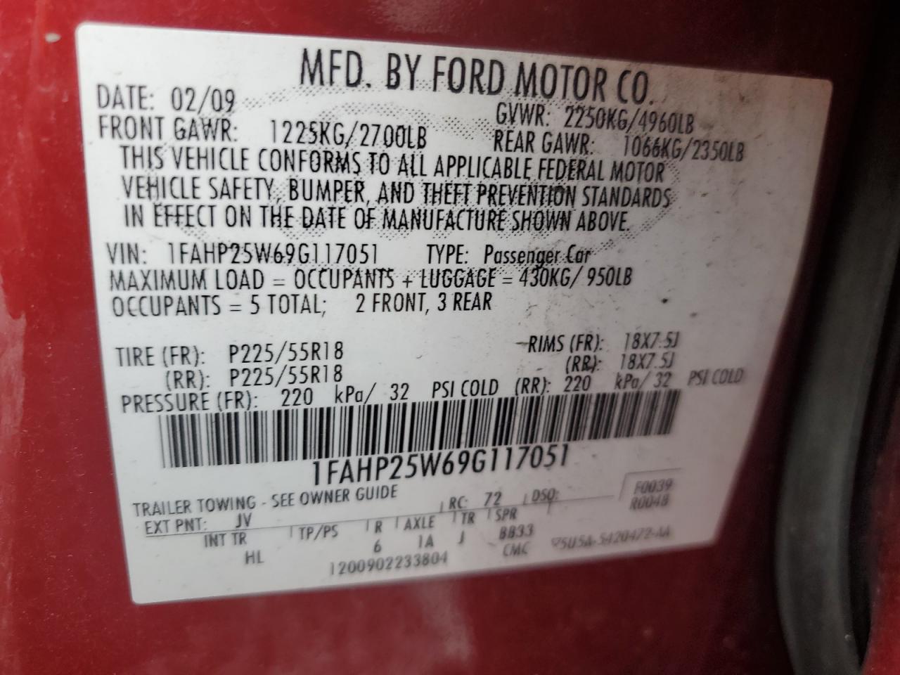 Photo 12 VIN: 1FAHP25W69G117051 - FORD TAURUS 