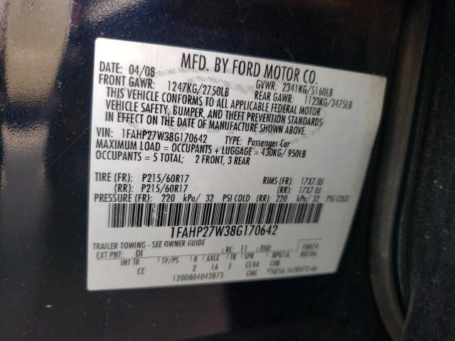 Photo 11 VIN: 1FAHP27W38G170642 - FORD TAURUS SEL 