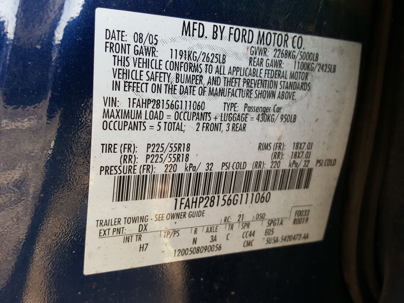 Photo 9 VIN: 1FAHP28156G111060 - FORD FIVE HUNDR 