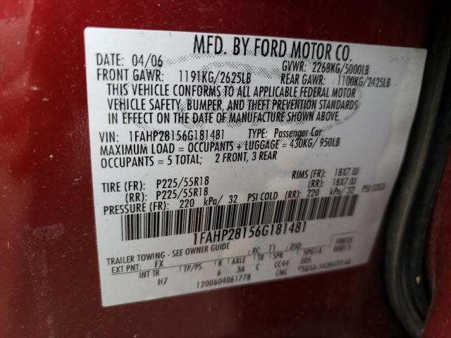 Photo 11 VIN: 1FAHP28156G181481 - FORD 500 