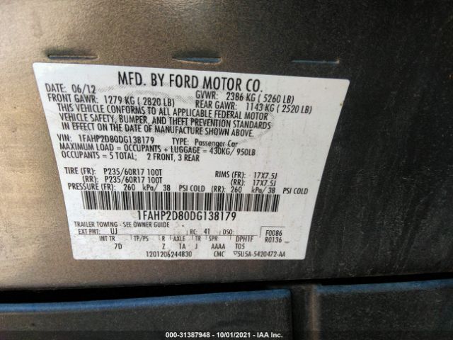 Photo 8 VIN: 1FAHP2D80DG138179 - FORD TAURUS 