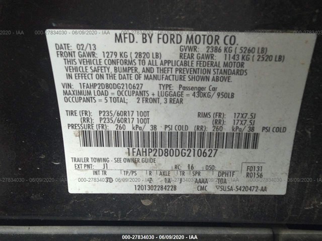 Photo 8 VIN: 1FAHP2D80DG210627 - FORD TAURUS 