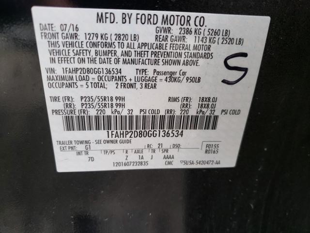 Photo 9 VIN: 1FAHP2D80GG136534 - FORD TAURUS SE 