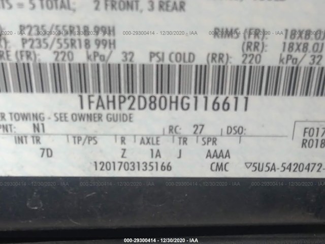 Photo 8 VIN: 1FAHP2D80HG116611 - FORD TAURUS 