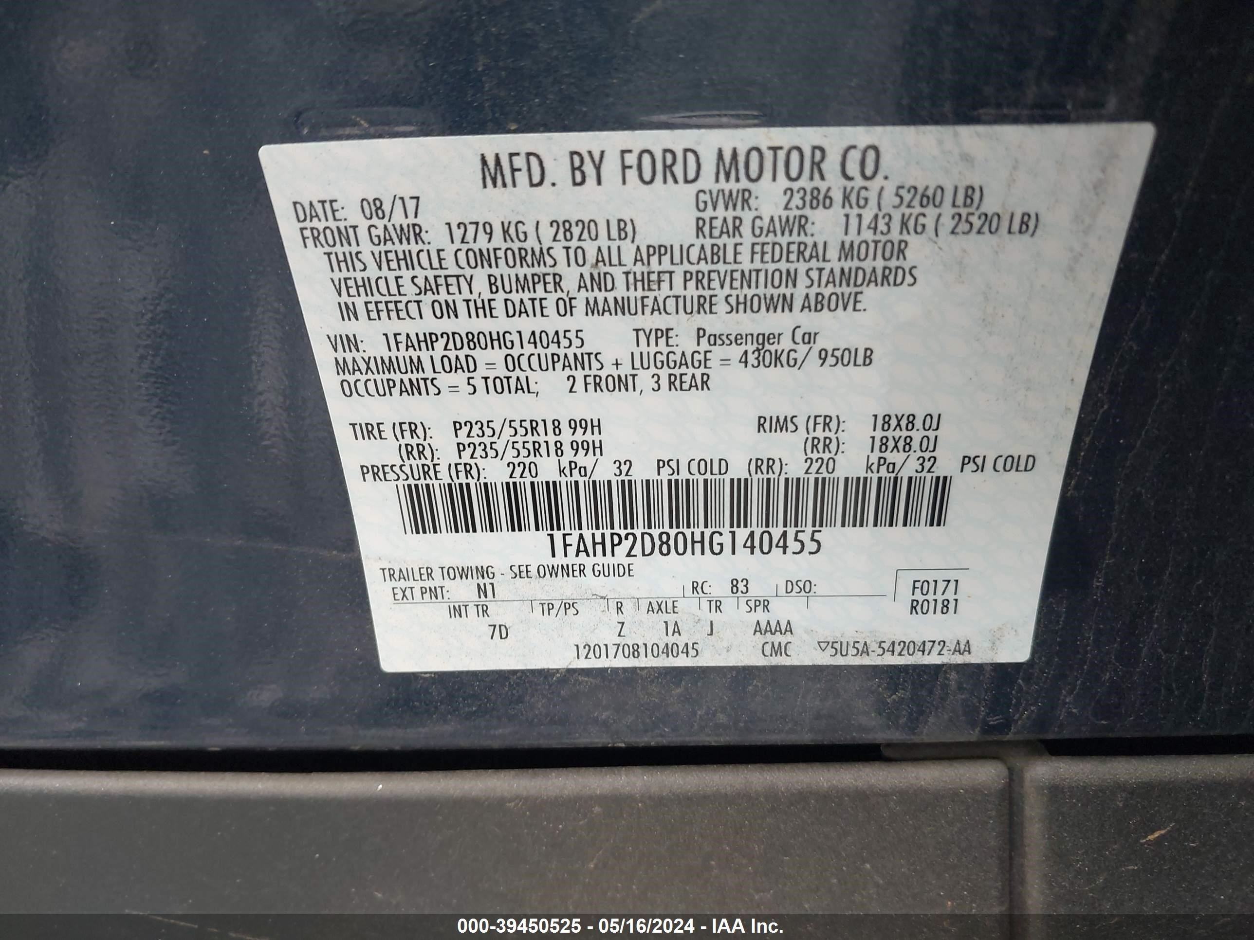 Photo 4 VIN: 1FAHP2D80HG140455 - FORD TAURUS 