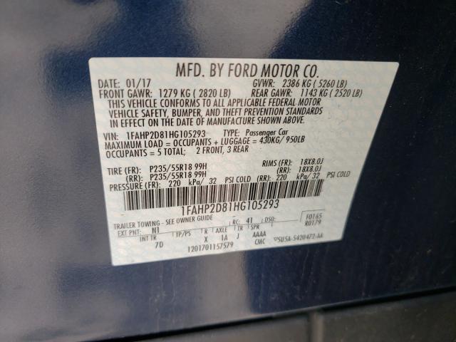 Photo 9 VIN: 1FAHP2D81HG105293 - FORD TAURUS SE 