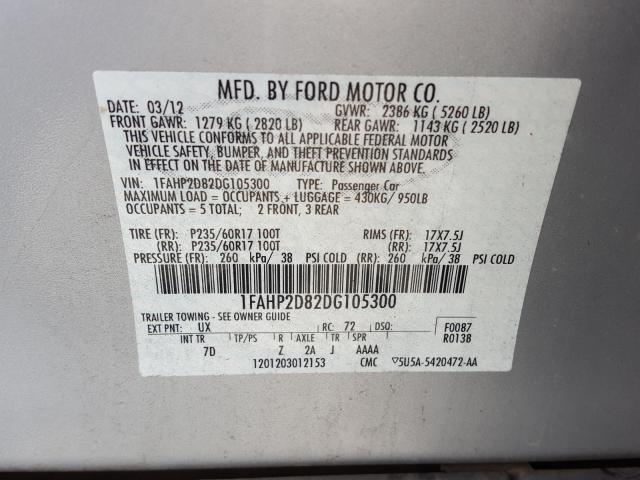 Photo 9 VIN: 1FAHP2D82DG105300 - FORD TAURUS 