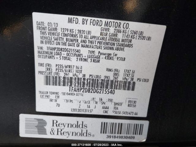 Photo 8 VIN: 1FAHP2D82DG215540 - FORD TAURUS 