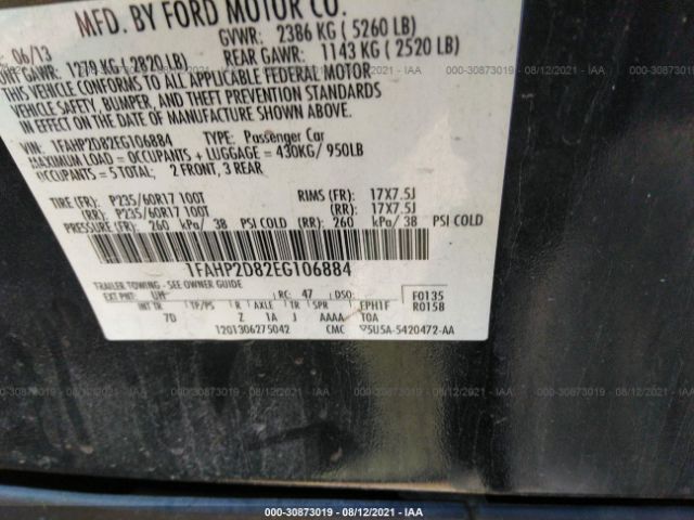 Photo 8 VIN: 1FAHP2D82EG106884 - FORD TAURUS 