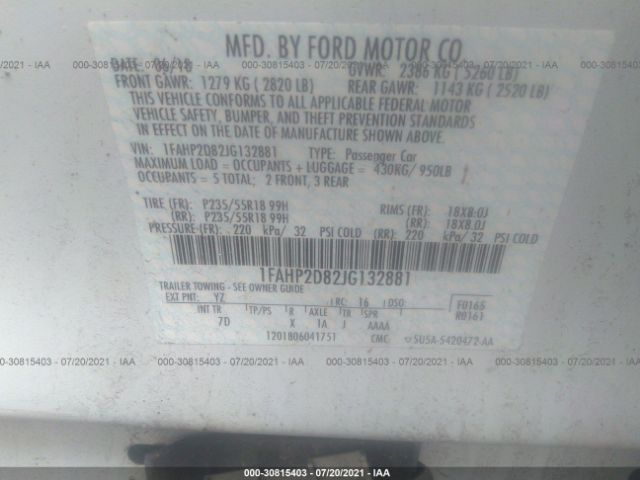 Photo 8 VIN: 1FAHP2D82JG132881 - FORD TAURUS 