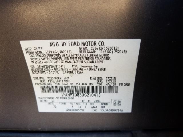 Photo 9 VIN: 1FAHP2D83DG210413 - FORD TAURUS SE 