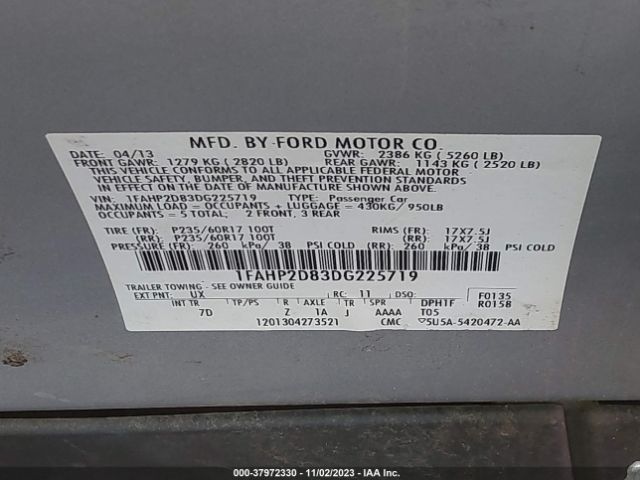 Photo 8 VIN: 1FAHP2D83DG225719 - FORD TAURUS 