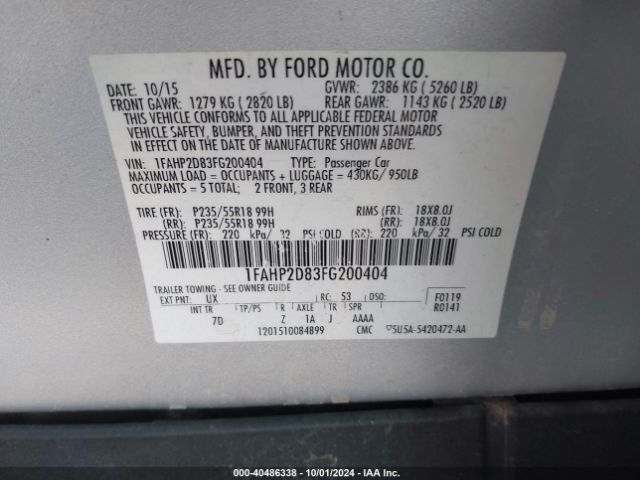 Photo 8 VIN: 1FAHP2D83FG200404 - FORD TAURUS 