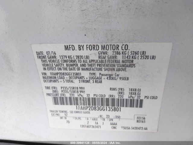 Photo 8 VIN: 1FAHP2D83GG135801 - FORD TAURUS 