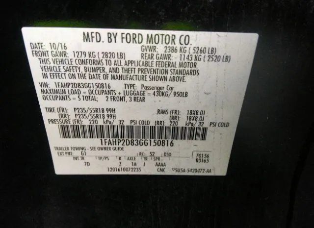 Photo 8 VIN: 1FAHP2D83GG150816 - FORD TAURUS 