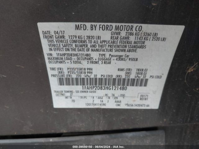 Photo 8 VIN: 1FAHP2D83HG121480 - FORD TAURUS 