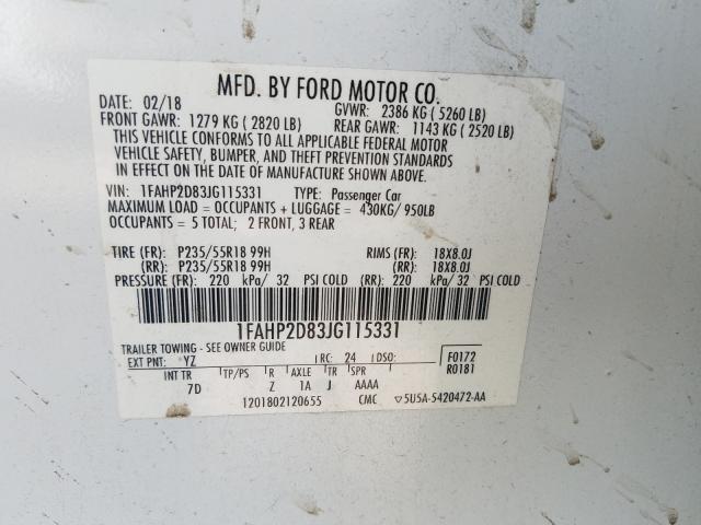 Photo 9 VIN: 1FAHP2D83JG115331 - FORD TAURUS SE 