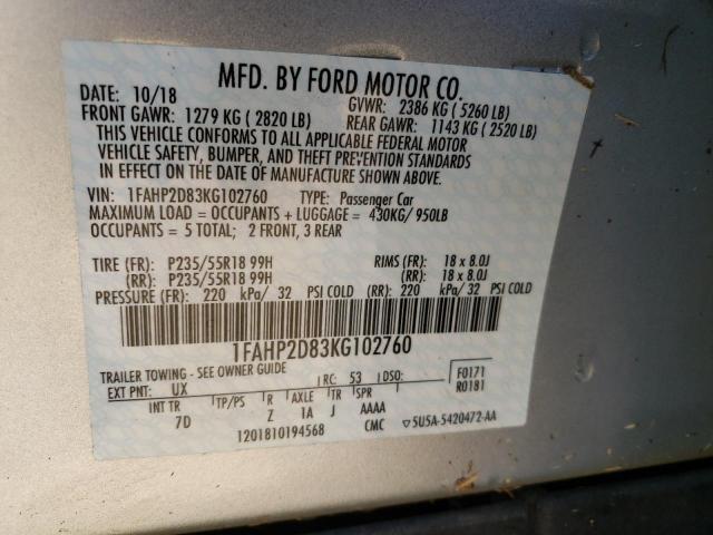 Photo 9 VIN: 1FAHP2D83KG102760 - FORD TAURUS SE 