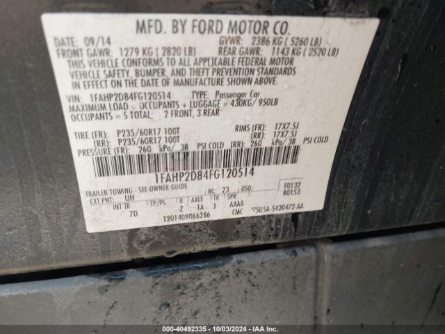 Photo 8 VIN: 1FAHP2D84FG120514 - FORD TAURUS 