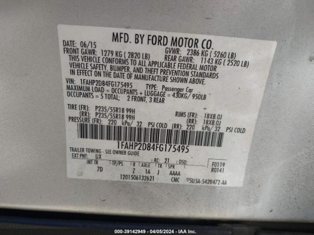 Photo 8 VIN: 1FAHP2D84FG175495 - FORD TAURUS 