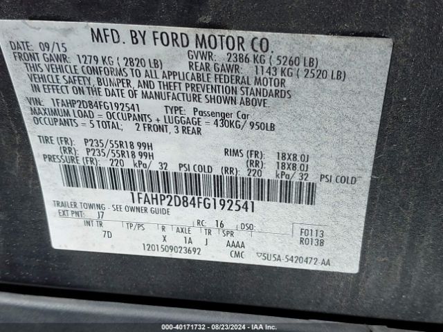 Photo 8 VIN: 1FAHP2D84FG192541 - FORD TAURUS 