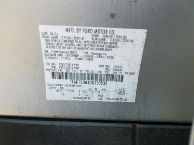 Photo 9 VIN: 1FAHP2D84GG130932 - FORD TAURUS SE 