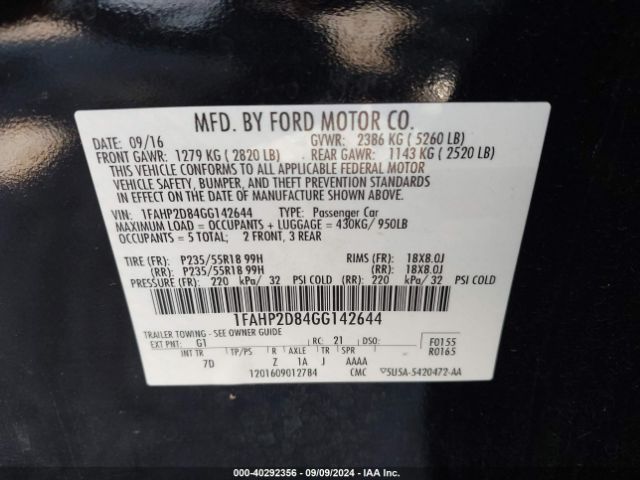 Photo 8 VIN: 1FAHP2D84GG142644 - FORD TAURUS 