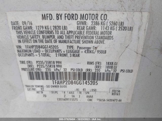 Photo 8 VIN: 1FAHP2D84GG145205 - FORD TAURUS 