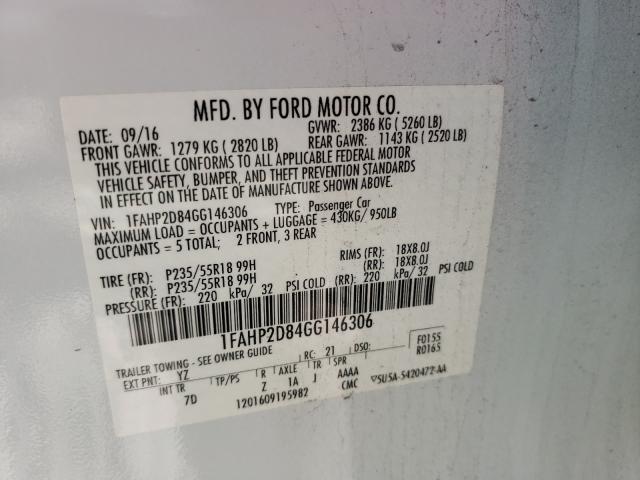 Photo 9 VIN: 1FAHP2D84GG146306 - FORD TAURUS SE 