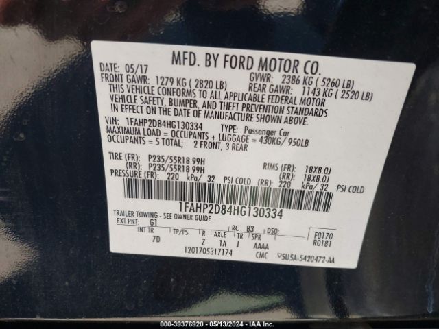 Photo 8 VIN: 1FAHP2D84HG130334 - FORD TAURUS 