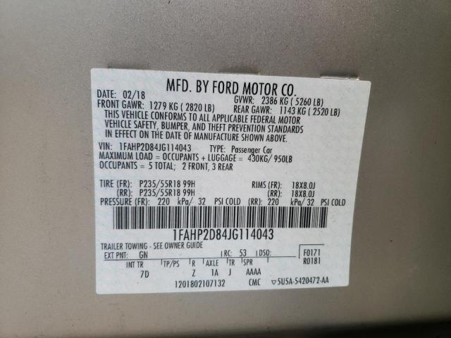 Photo 9 VIN: 1FAHP2D84JG114043 - FORD TAURUS SE 