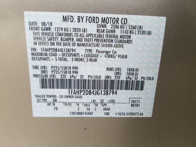 Photo 9 VIN: 1FAHP2D84JG138794 - FORD TAURUS SE 