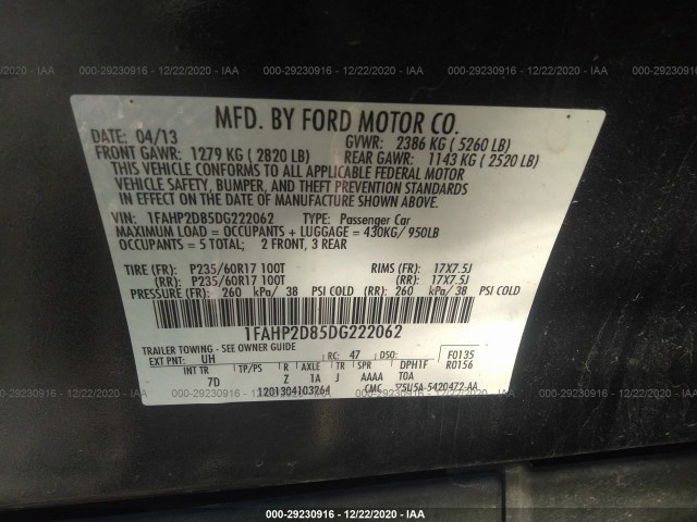 Photo 8 VIN: 1FAHP2D85DG222062 - FORD TAURUS 