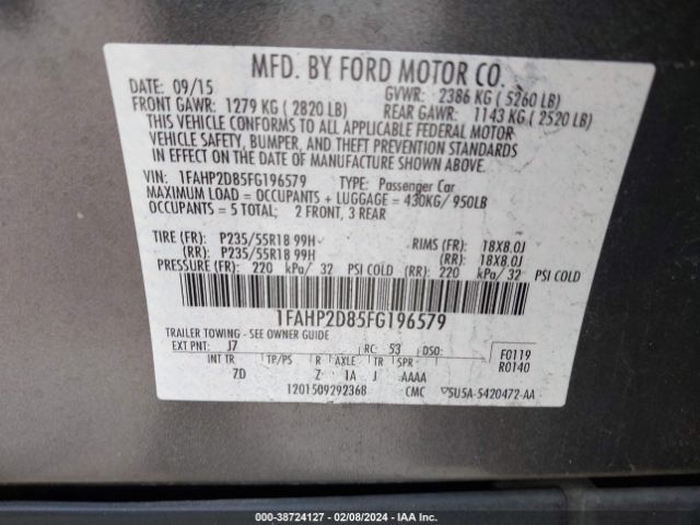 Photo 8 VIN: 1FAHP2D85FG196579 - FORD TAURUS 