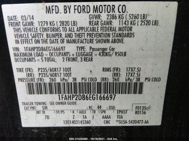 Photo 8 VIN: 1FAHP2D86EG166697 - FORD TAURUS 