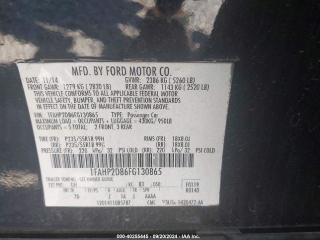 Photo 8 VIN: 1FAHP2D86FG130865 - FORD TAURUS 