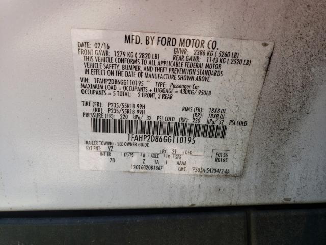 Photo 9 VIN: 1FAHP2D86GG110195 - FORD TAURUS SE 