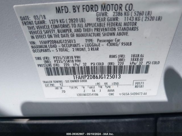 Photo 8 VIN: 1FAHP2D86JG125013 - FORD TAURUS 