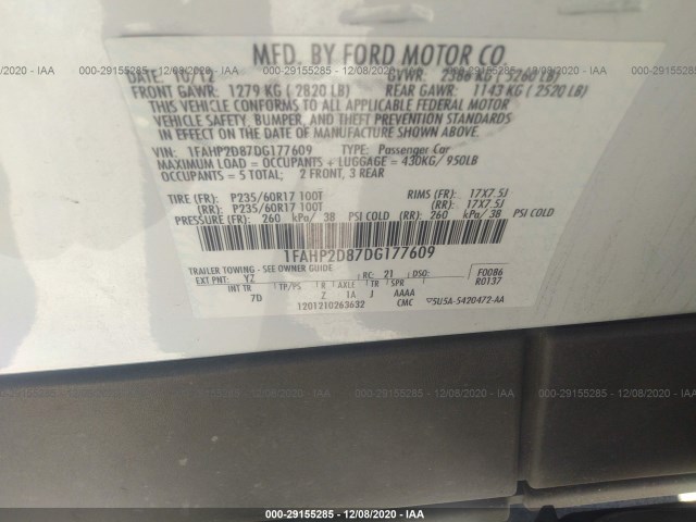 Photo 8 VIN: 1FAHP2D87DG177609 - FORD TAURUS 