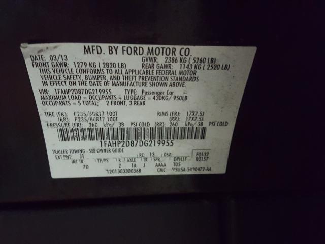 Photo 9 VIN: 1FAHP2D87DG219955 - FORD TAURUS SE 