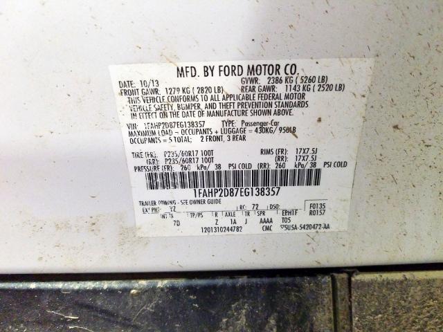 Photo 9 VIN: 1FAHP2D87EG138357 - FORD TAURUS SE 