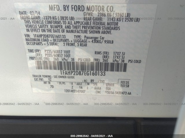 Photo 8 VIN: 1FAHP2D87EG160133 - FORD TAURUS 