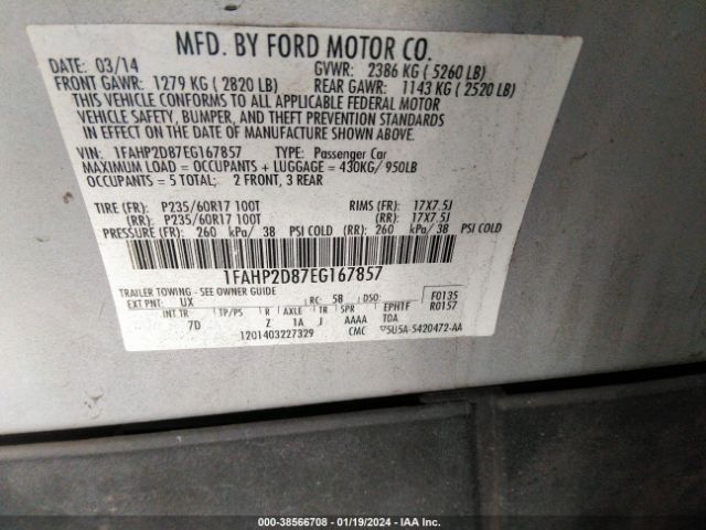 Photo 8 VIN: 1FAHP2D87EG167857 - FORD TAURUS 