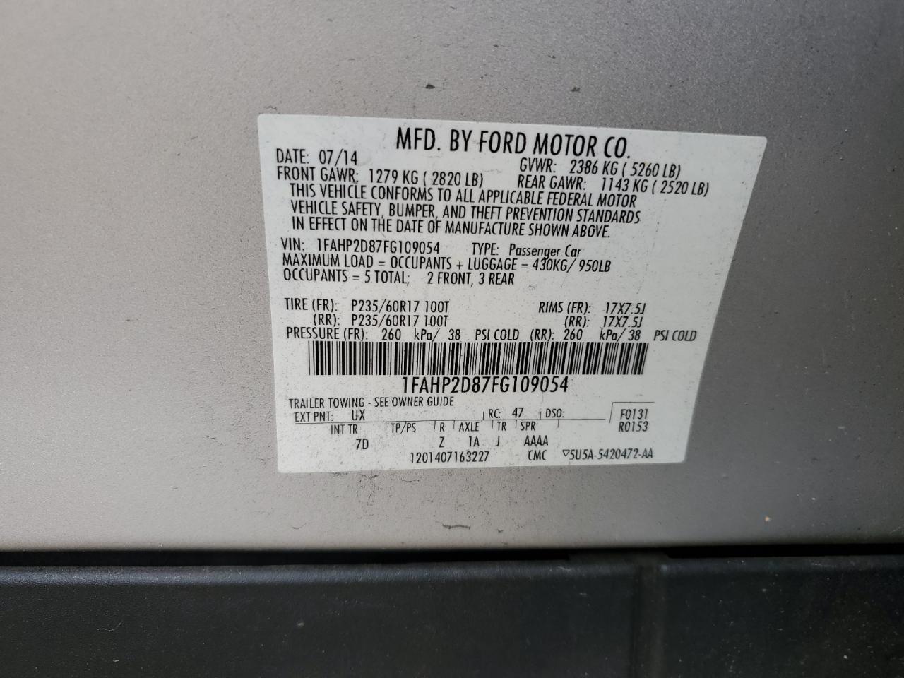 Photo 11 VIN: 1FAHP2D87FG109054 - FORD TAURUS 