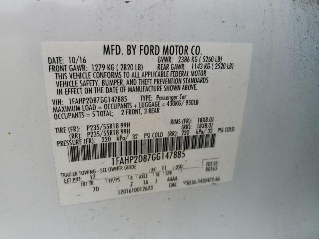 Photo 11 VIN: 1FAHP2D87GG147885 - FORD TAURUS SE 